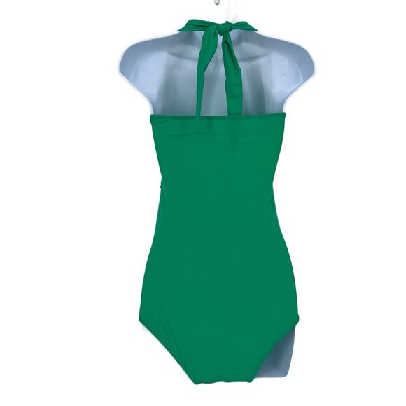 Scrunch Halter Neck One Piece Swimsuit in Green Size Medium - Picture 2 of 4
